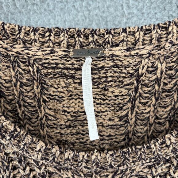 Free People Sweater Brown Cable Knit Contrasting browns scoop neck boho small - Picture 5 of 13